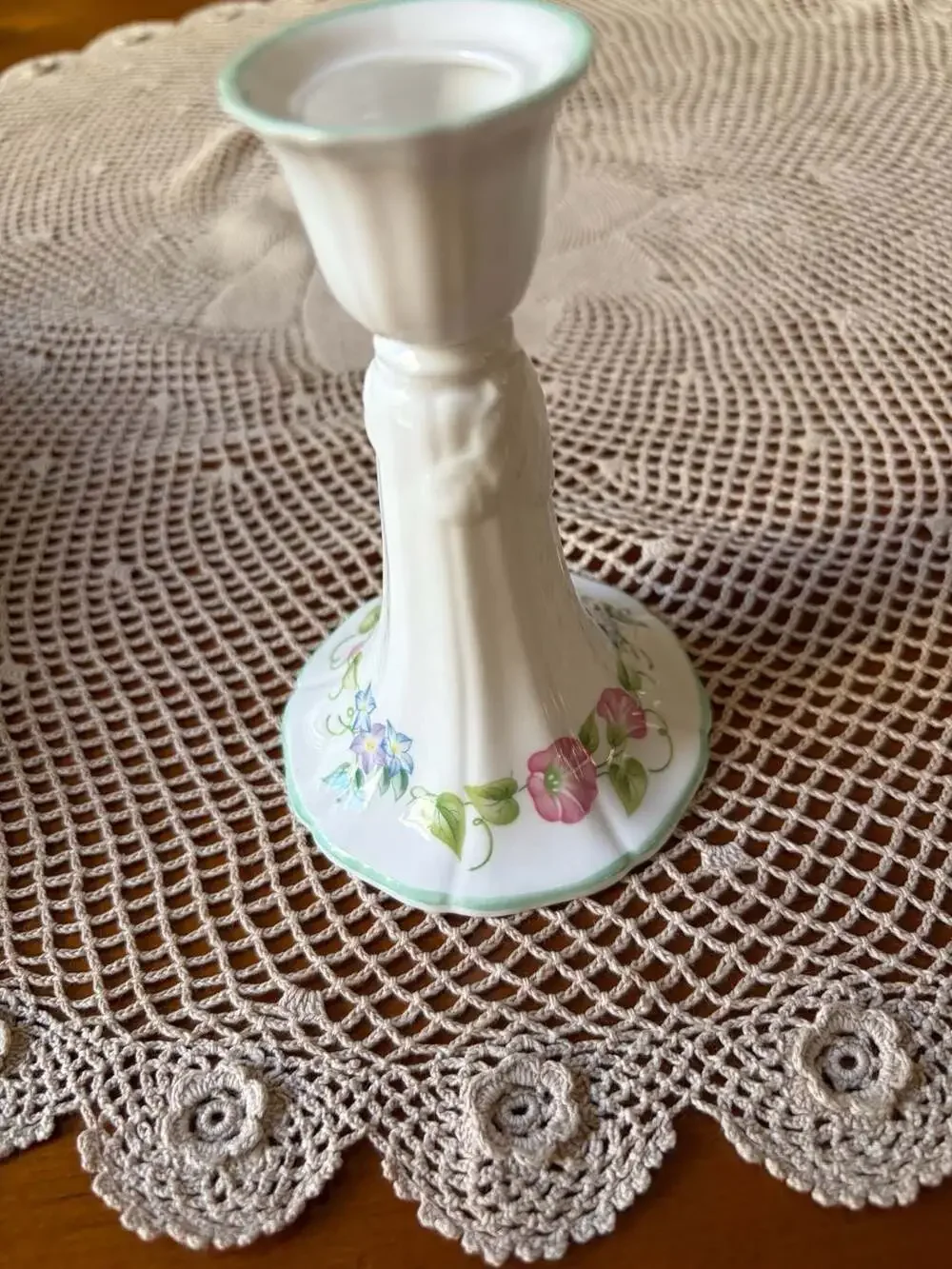 Royal Worcester English Garden Green Trim Small Candlestick Holder